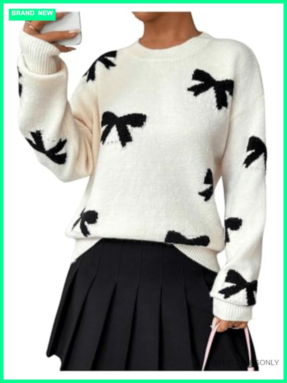 Bow Sweater Women Long Sleeve Crewneck Oversized Pullover Cute Winter